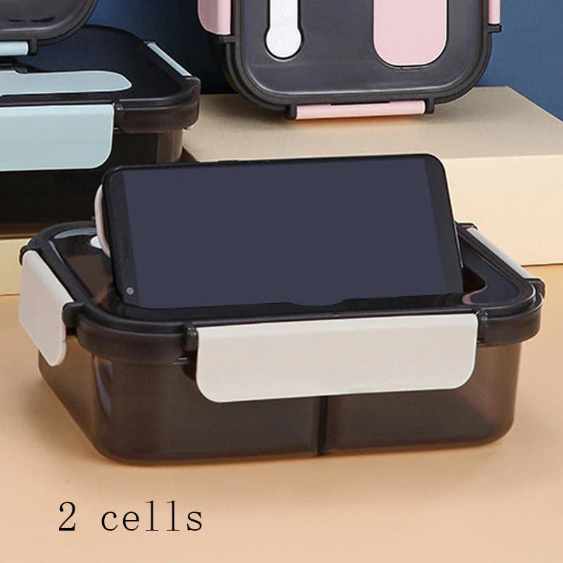Premium plastic bento lunch box with flexible lock-catch design, microwave-safe, and vibrant colour options for work, travel, and outdoor activities