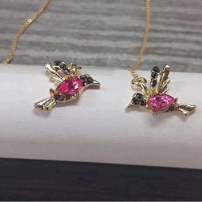 Long drop bird design earrings with mixed zirconium wings in red, blue, or red lvzuan colour options.