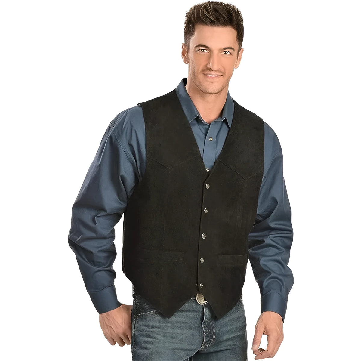 Men's single-breasted slim fit vest in acetate blend, round hem, size stick pocket, available in black brown light brown gray