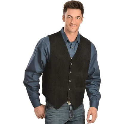 Men's single-breasted slim fit vest in acetate blend, round hem, size stick pocket, available in black brown light brown gray