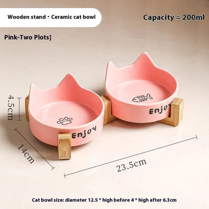 Porcelain cat bowl with cat ear design in 2-in-1 configuration for food and water