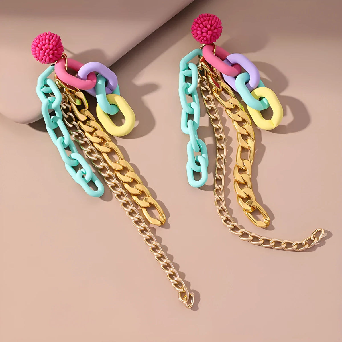 Handmade bohemian shell tassel earrings for women with colourful flower and geometric drop design