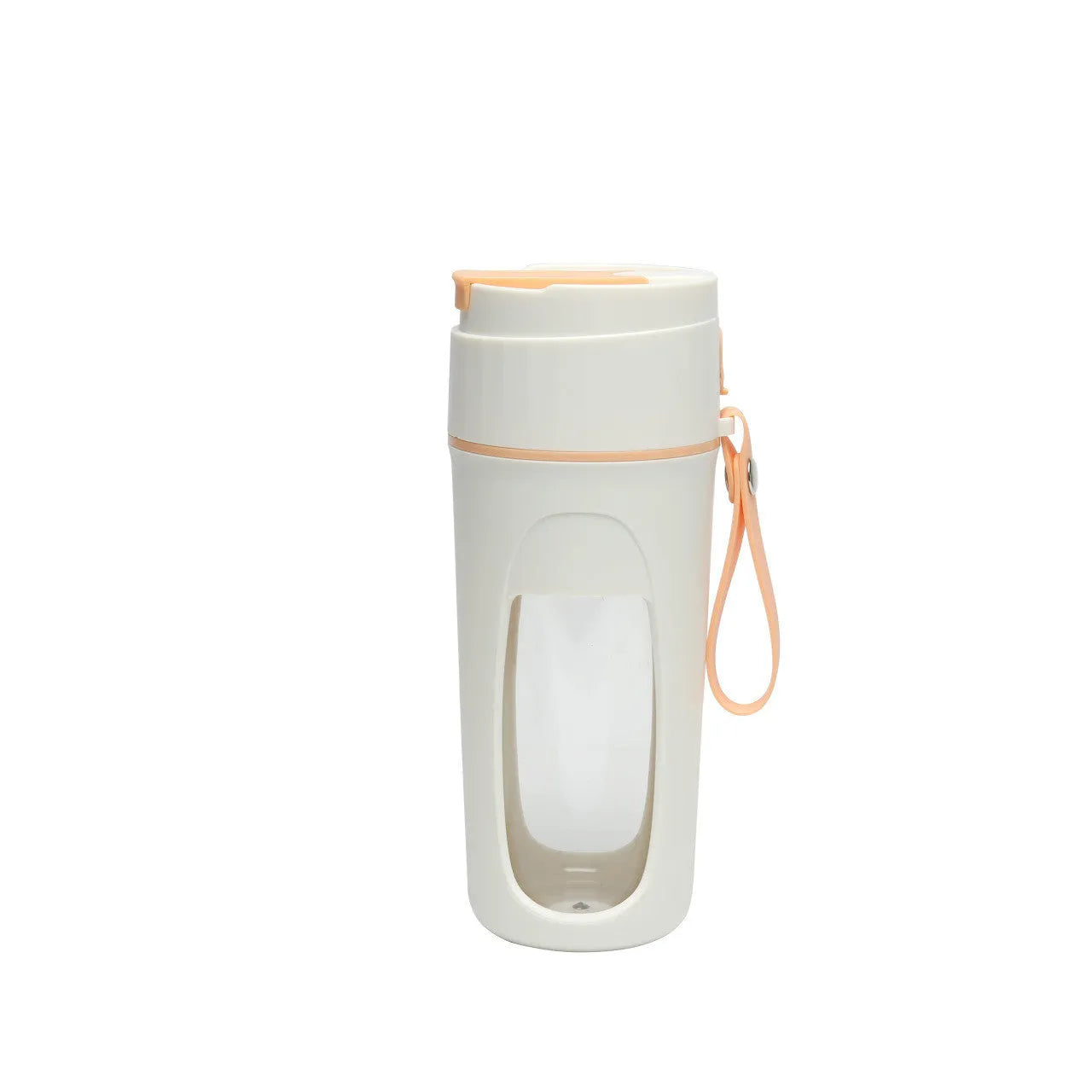 USB rechargeable portable blender cup with borosilicate glass liner in fresh orange, grass green, and light purple colours.