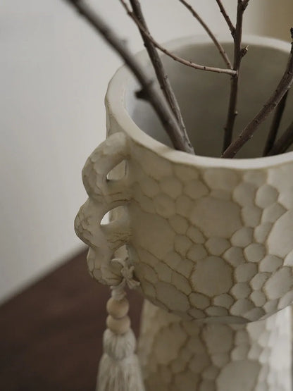 Ceramic Binaural Tassel Flower design succulent pot in Silent Wind style, showing high and low model variants.