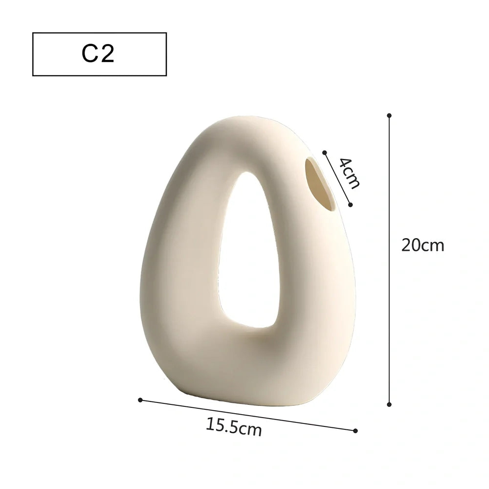 Geometric handmade ceramic vase with painted surface, 18-25cm height, modern minimalist design