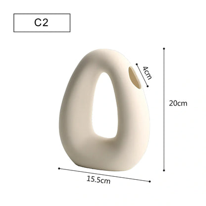 Geometric handmade ceramic vase with painted surface, 18-25cm height, modern minimalist design