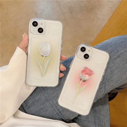 TPU all-inclusive iPhone case in gradient rose and tulip colours showing front and back protection