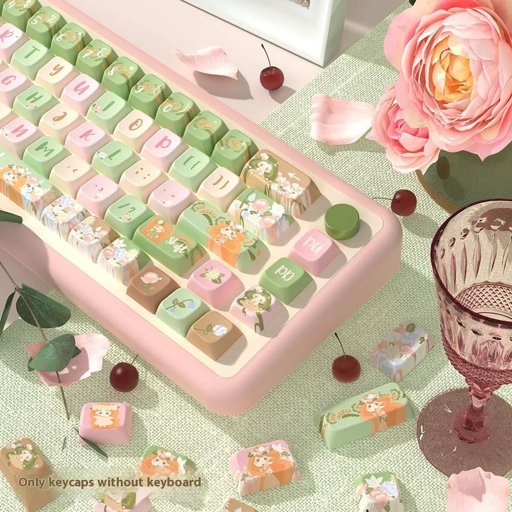 Mu Xia Garden Summer Garden design keycap set for mechanical keyboards, shown in full 138 or 158 key layout.