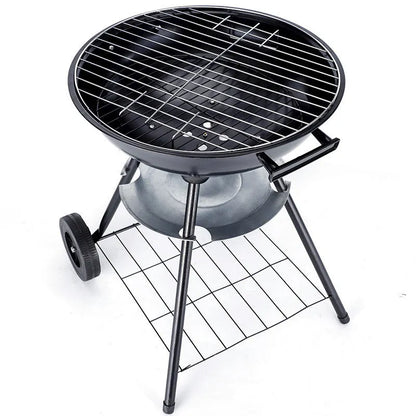 Portable barbecue oven with 14-inch circular cooking surface and iron construction