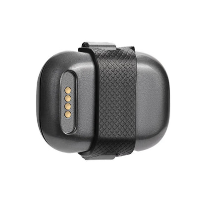 Black pet GPS tracker with hanging rope attachment and data cable