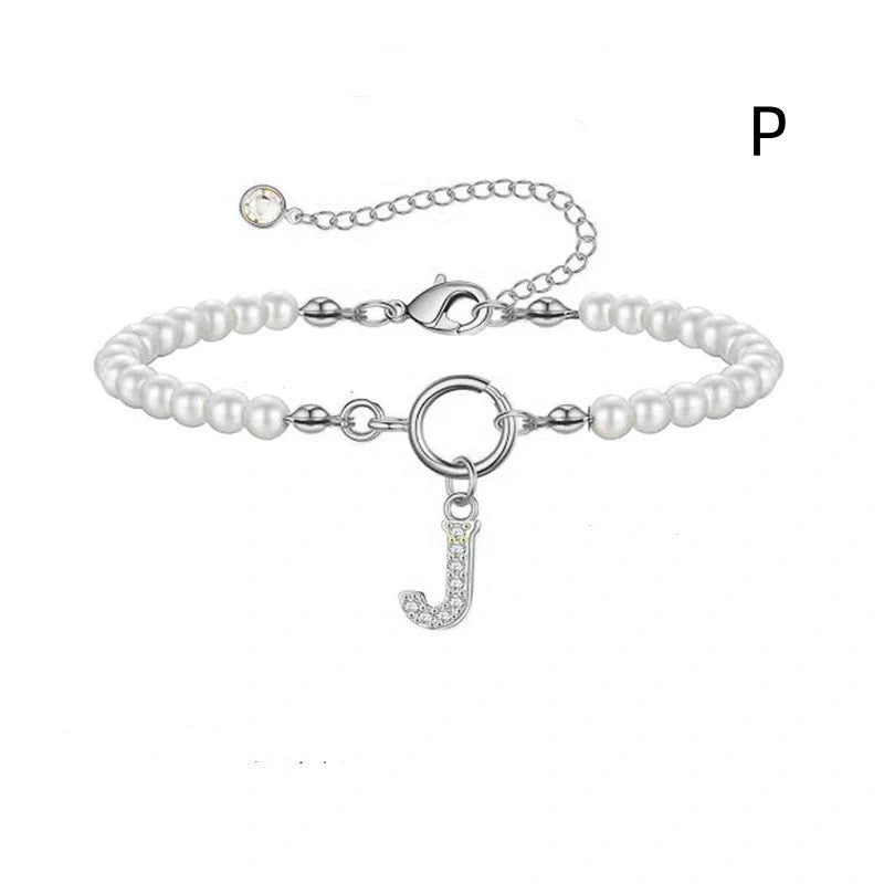 2024 Fashion Toggle Clasp Initial Bracelet with 6mm Pearl