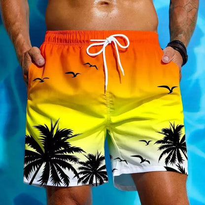 Men's ethnic style swimming trunks with loose board fit in polyester fabric