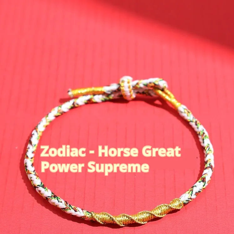 Woven eight-strand hand strap in zodiac-themed colours with flexible wire construction