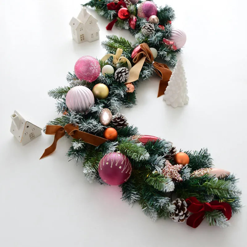 135cm European Style rattan Christmas wall hanging decoration in golden red, leaf golden, or rose pink colour variations