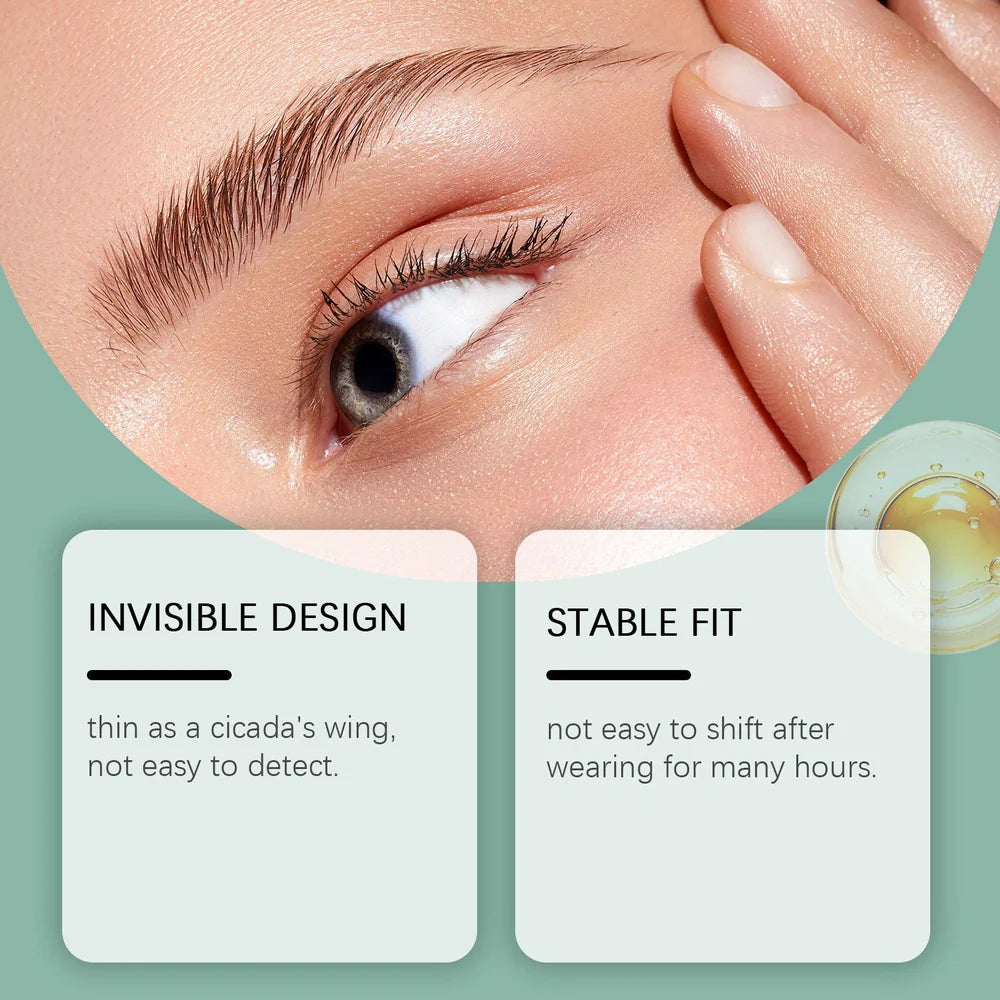 Transparent eyelid stickers with hyaluronic acid and collagen, 80 pieces pack showing dimensions