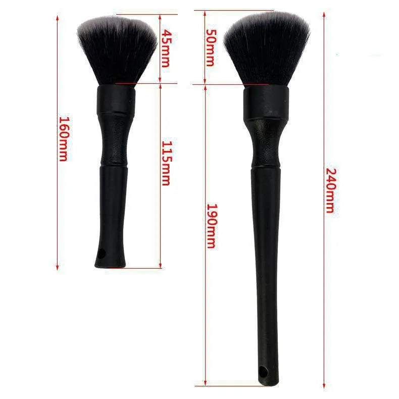 Black car detailing brush with soft pig hair bristles and PP plastic handle.