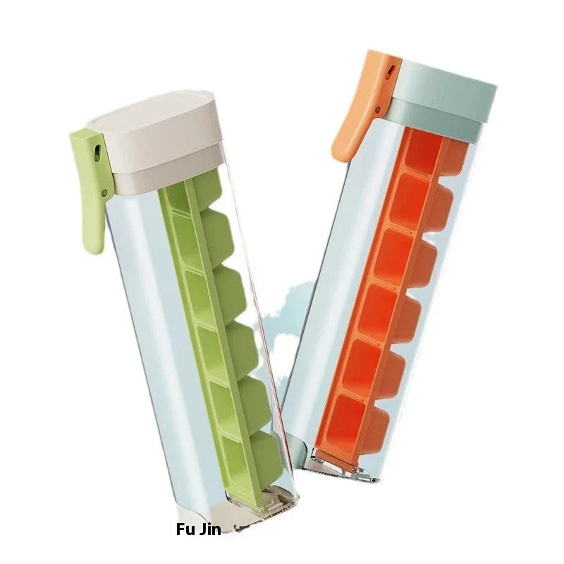 Premium one-touch ice cube tray in Maldives color and pearl white, with features like food-grade materials, easy ice cube release, and convenient storage box