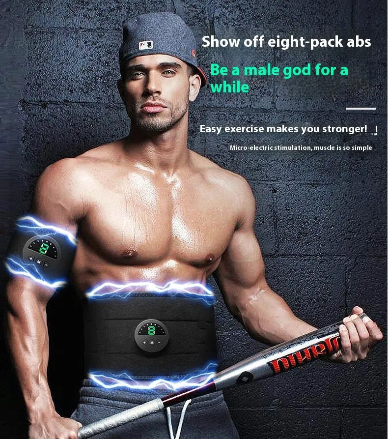 Adjustable fitness belt with display screen for waist and abdomen exercise, measuring 120cm length with USB charging cable