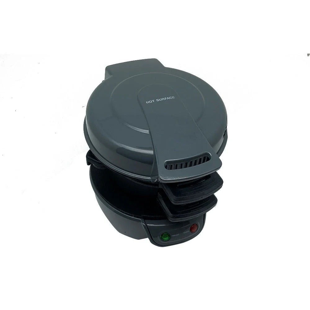 A versatile breakfast sandwich maker with a custom egg ring, creating perfectly cooked sandwiches with crisp bread and tender fillings