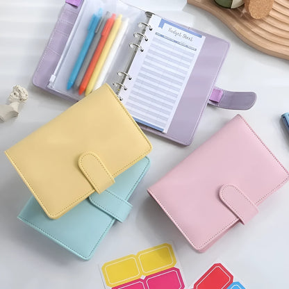 A5 PU leather notebook binder shell with zipper closure in a solid colour.