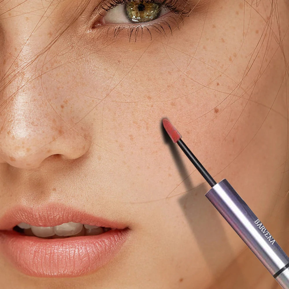 Double-headed eyebrow cream pen showing fine tip and angled tip with brown and black shades