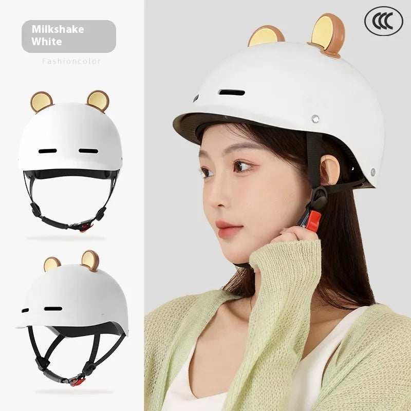 3C certification electric bicycle helmet in ABS plastic available in seven colour options including mocha and cherry pink