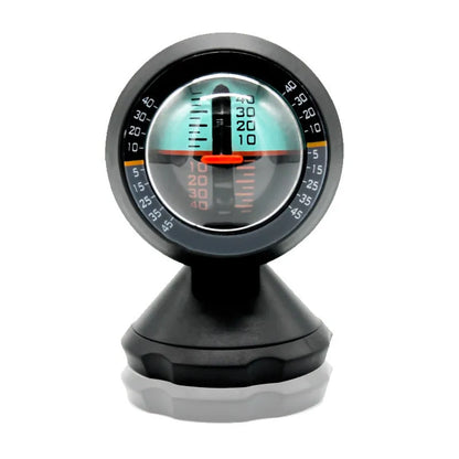 Black vehicle mounted slope meter with adjustable viewing angle for measuring automotive pitch and roll