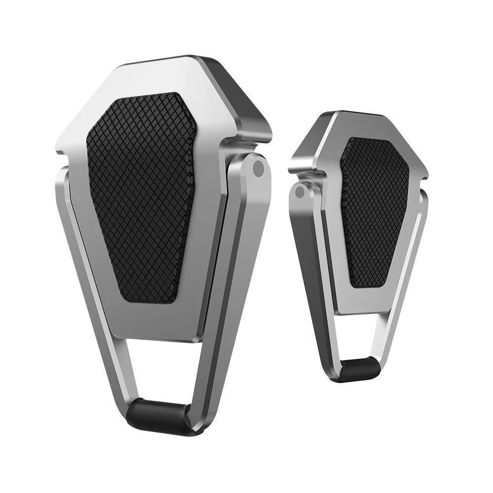Compact foldable aluminium alloy laptop stand bracket shown with adhesive backing