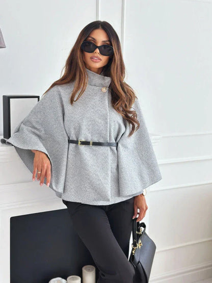 Chic batwing sleeve cloak jacket for women in various colors including black, apricot, gray, and wine red