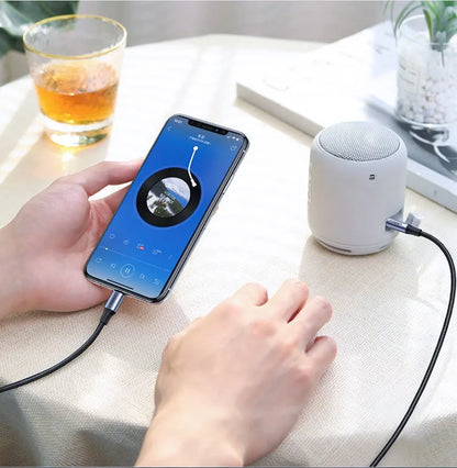Black Apple Lightning to 3.5mm audio cable for car with silk braid and aluminium shell