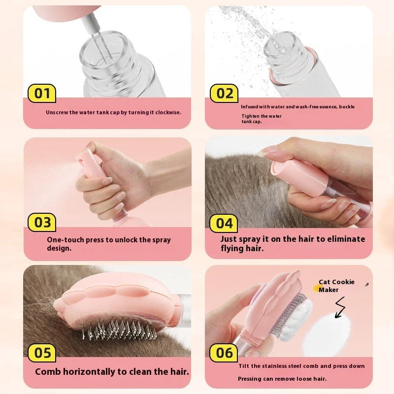 Self-Cleaning Pet Grooming Brush with Spray - Gentle Deshedding Tool for Cats and Dogs
