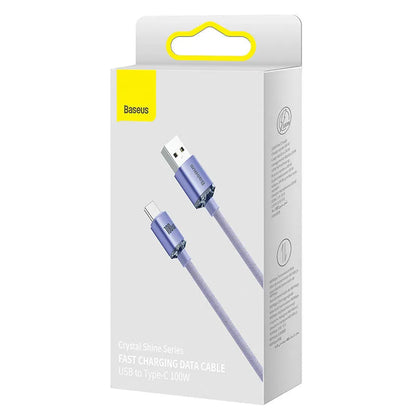 USB to Type C fast charging data cable 100W 1.2m braided aluminium alloy casing black blue purple