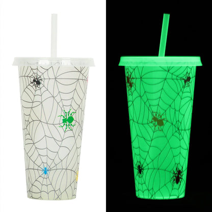 720ml plastic sippy cup with Halloween luminous straw, cylindrical shape, 17.5cm height