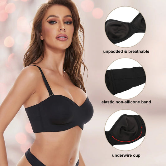 Seamless Invisible Wireless Push-Up Bra in Black and Skin Colors with Steel Ring Support