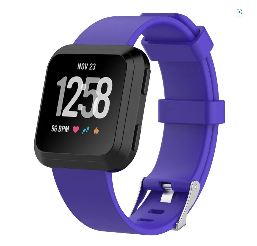 Fitbit Versa Lite TPE replacement watch strap in multiple colours showing large and small sizes.