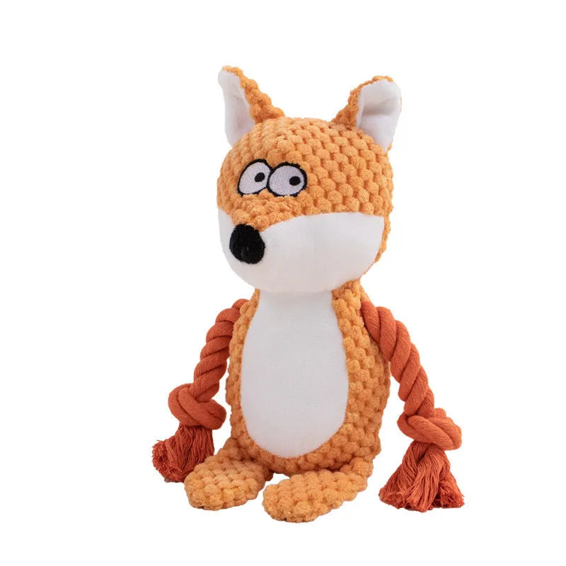 Hippo design plush dog toy with sound feature and cotton rope interior for interactive tug training