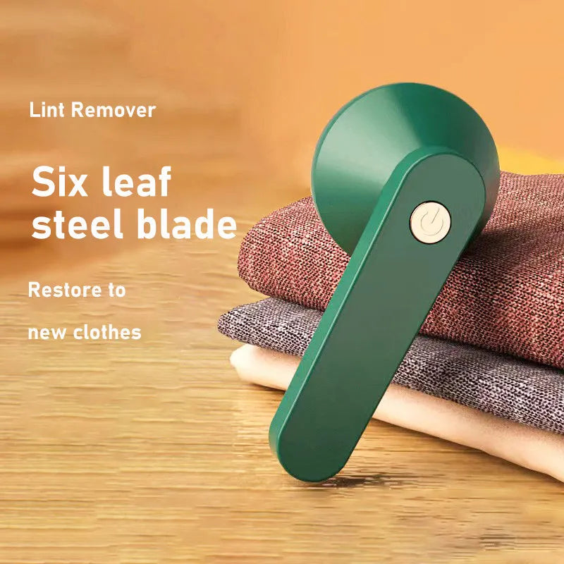 White or green USB rechargeable electric lint remover with removable lint collector and stainless steel blade