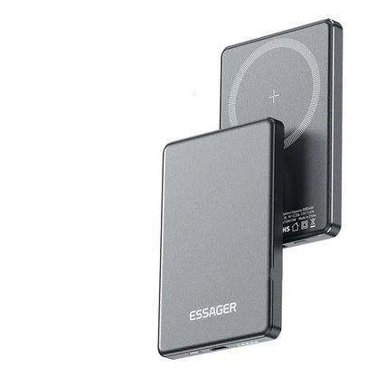 Magnetic wireless charging power bank 5000mAh ultra-thin 8.8mm alloy in titanium or dark gray