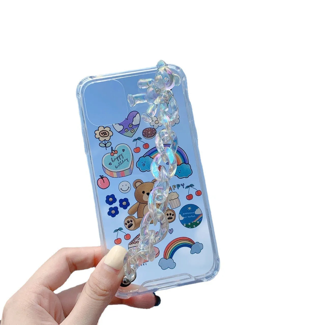Bear chain protective phone case for iPhone with Japanese Korean cartoon design