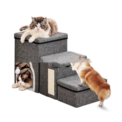 Dark grey cloth pet steps ladder measuring 33x76x42cm for dogs and cats