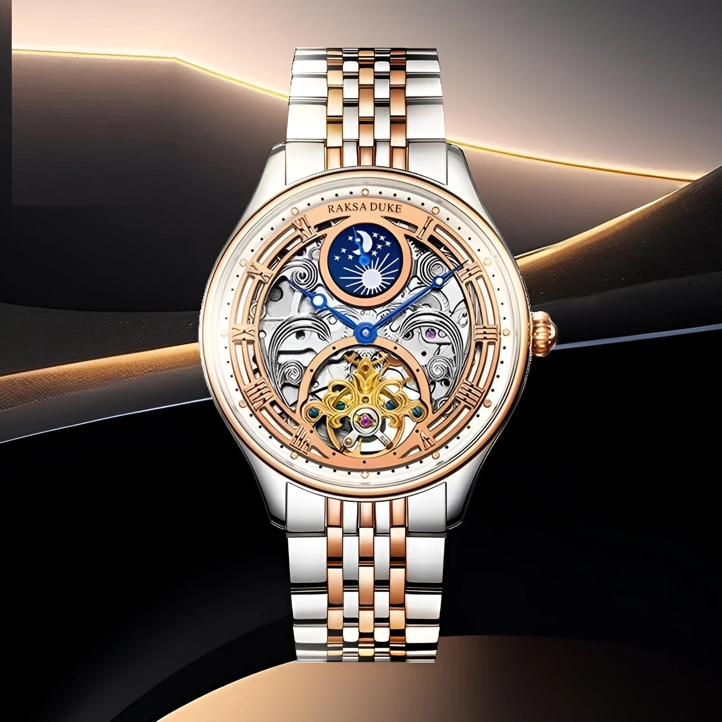 Men's business waterproof watch with stainless steel strap in multiple colour options including rose gold and white steel variants