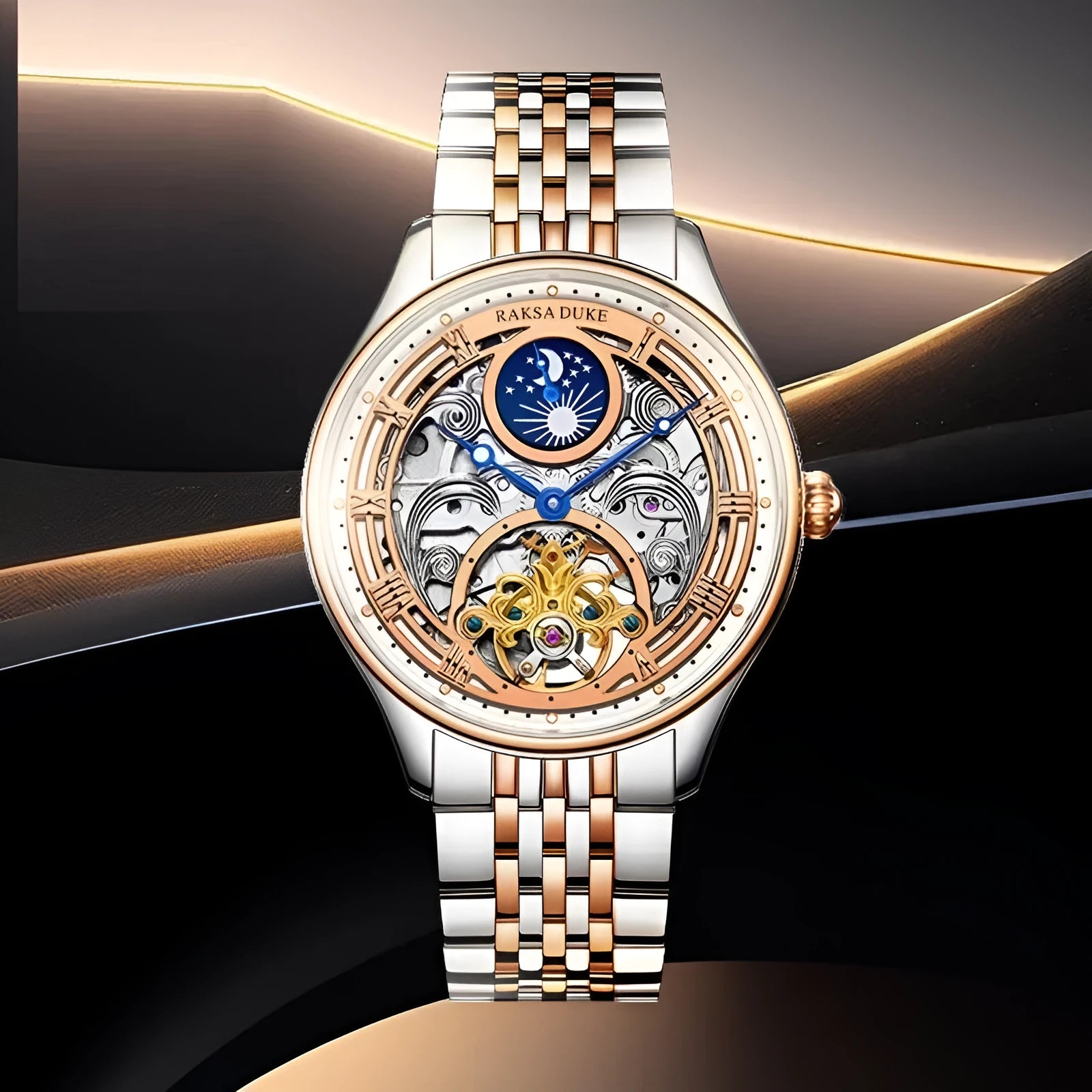 Men's business waterproof watch with stainless steel strap in multiple colour options including rose gold and white steel variants