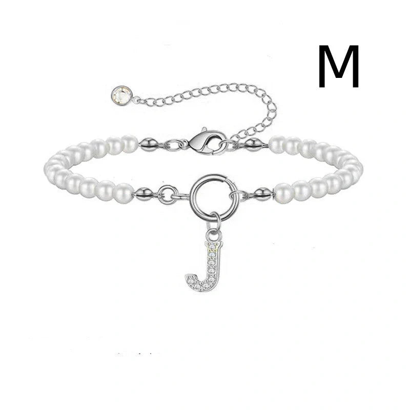 2024 Fashion Toggle Clasp Initial Bracelet with 6mm Pearl