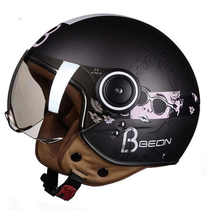 Retro style battery car half helmet in bright two-tone colours with ABS shell
