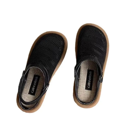 Breathable linen slip-on hole shoes in milky white colour with mesh lining and rubber sole.