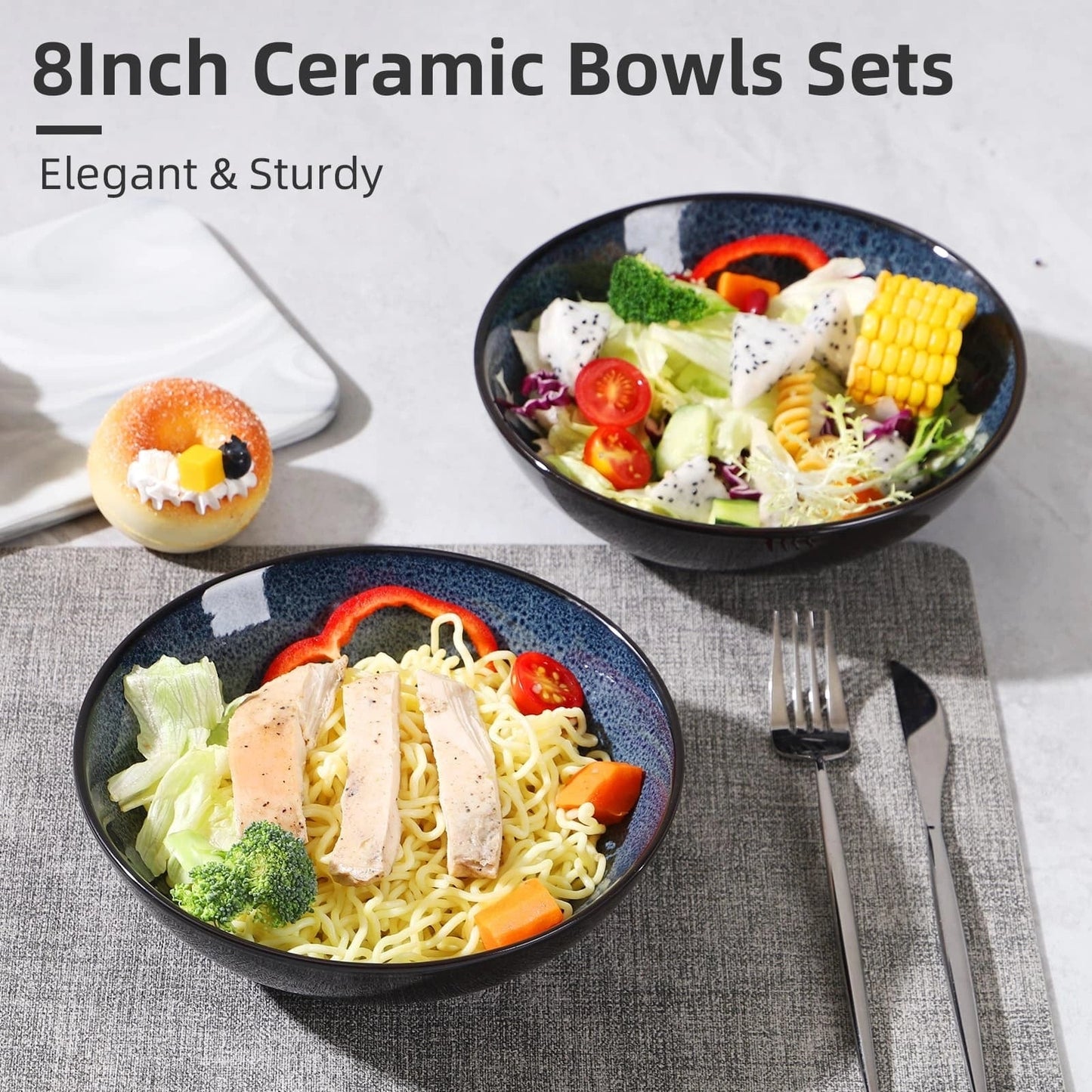 Unique peacock green ceramic bowl set, 30oz each, dishwasher, microwave, and oven safe