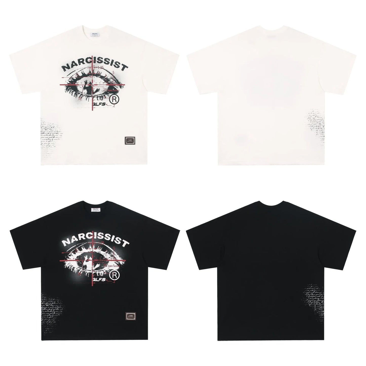 Black and white pure cotton t-shirt with retro hip hop gothic letter pattern