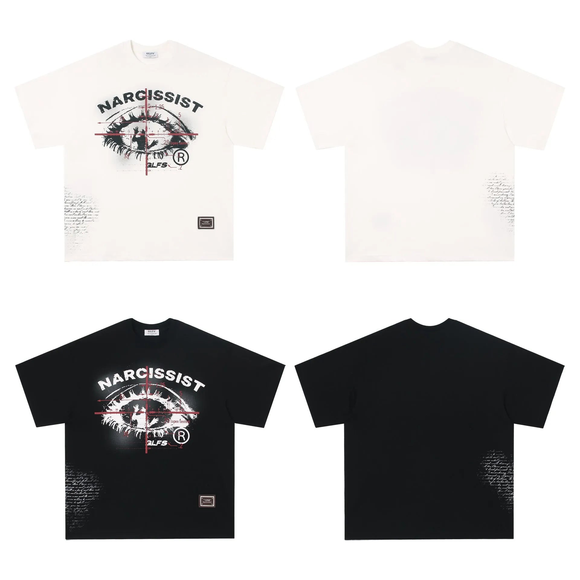 Black and white pure cotton t-shirt with retro hip hop gothic letter pattern