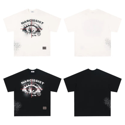 Black and white pure cotton t-shirt with retro hip hop gothic letter pattern