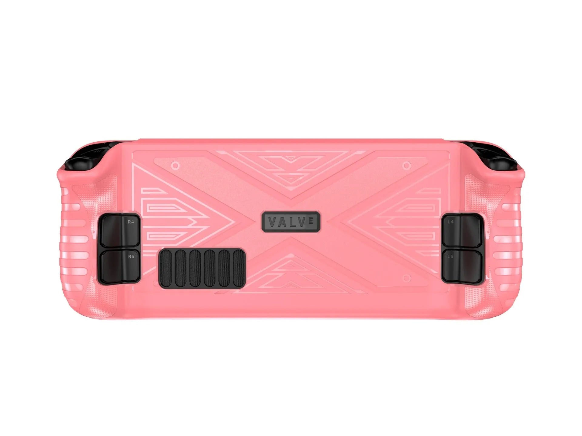 Red silicone soft shell protective case for a Steam Deck game console.